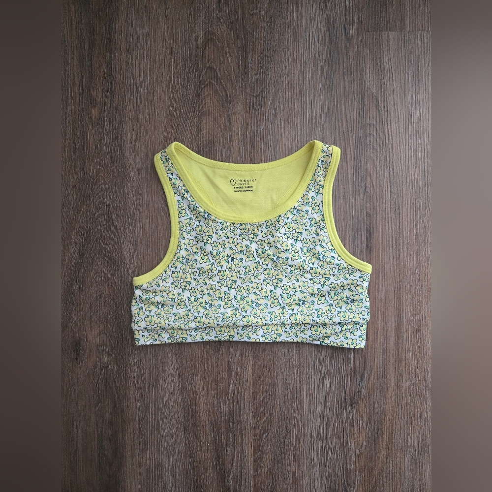 GUC Girls Primark Yellow and Blue Floral Patterned Sports Bra Size Medium
